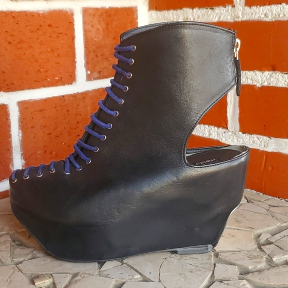 Miista Trendy Leather Lace Up Open Heel Bootie 7